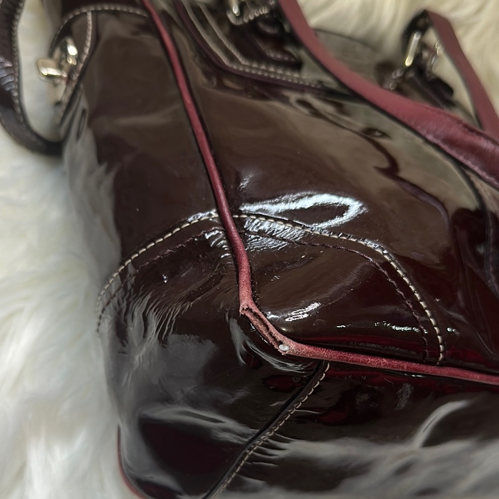 Coach Burgundy Patent Leather Tote Bag - Picture 5 of 9